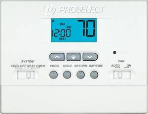  ProSelect PSTSL21P52 Features. Dual Power - Hardwired or Battery. Large Backlight Display. ESD™ Electronic Circuitry. 5-2 Day Weekday or Weekend Programming. Adjustable Temperature Set Point Limits. Heating and Cooling Set Point Program Times and Temperatures. Gas and Electric Fan Switch. 2 Heat/ 1 Cool Conventional or Heat Pump. 